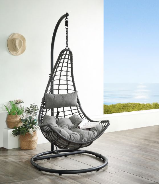 ACME - Uzae Hanging Chair in Gray/Charcoal Wicker