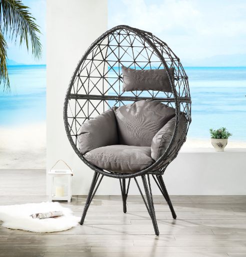 ACME - Aeven Patio Lounge Chair in Light Gray/Black Wicker