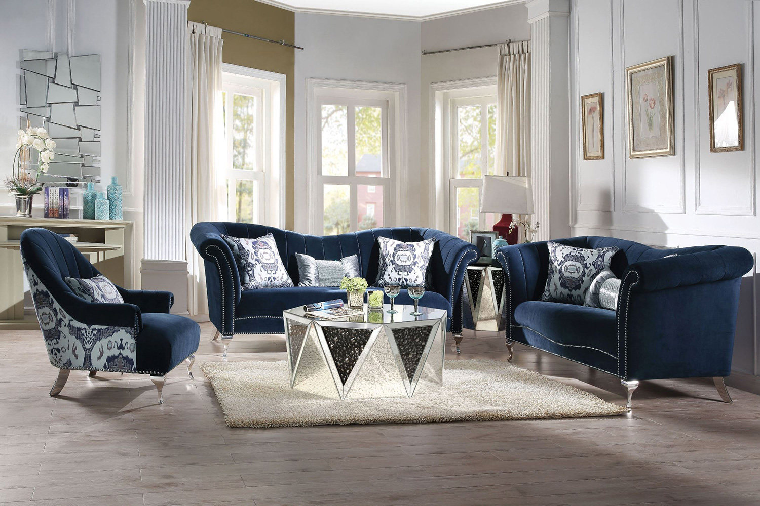 ACME - Jaborosa Sofa with 3 Pillows in Blue