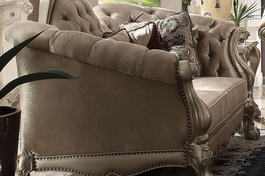 ACME Dresden Loveseat - Bone Velvet and Gold Patina