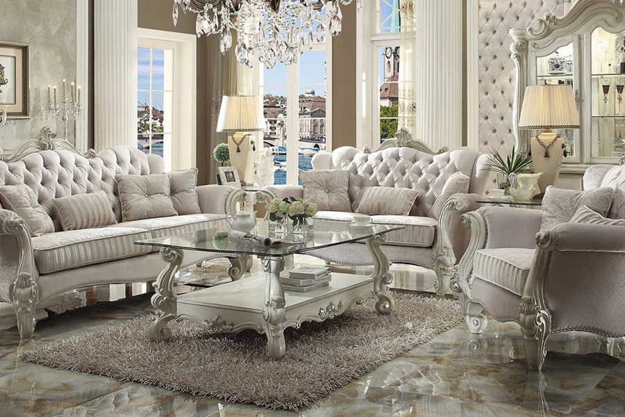 ACME Versailles Sofa - Ivory Velvet and Bone White