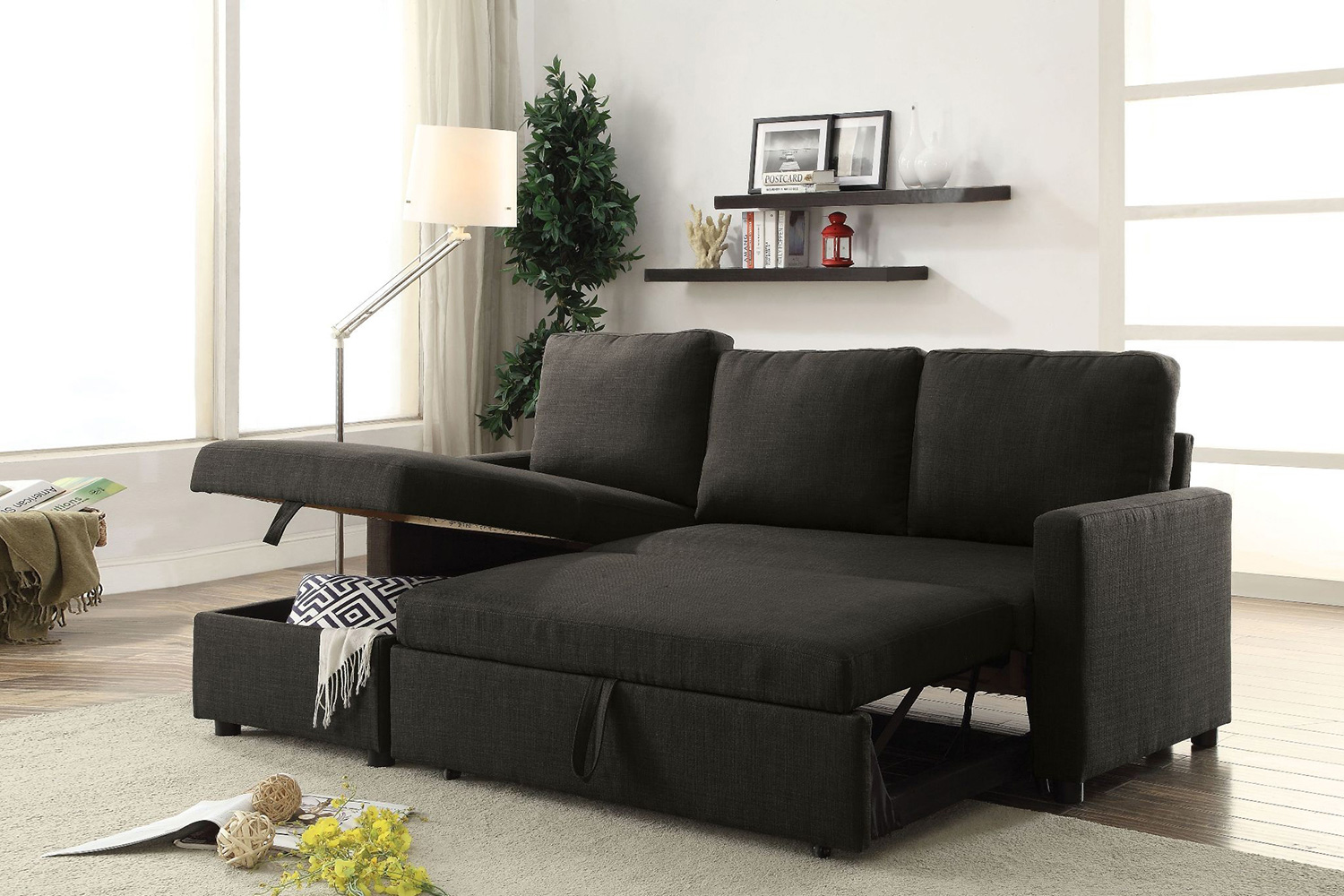 ACME - Hiltons Sectional Sofa in Charcoal Linen