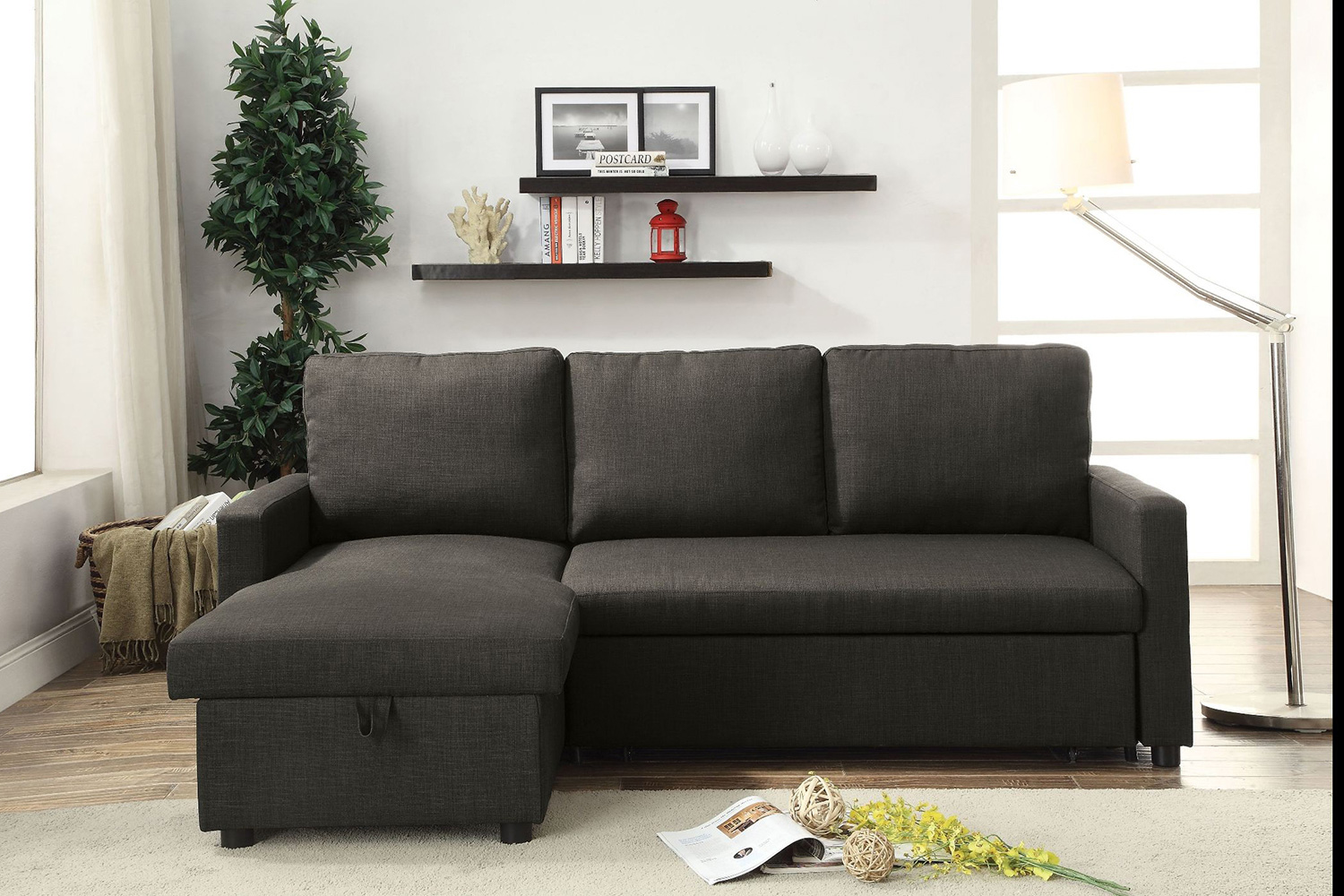 ACME - Hiltons Sectional Sofa in Charcoal Linen