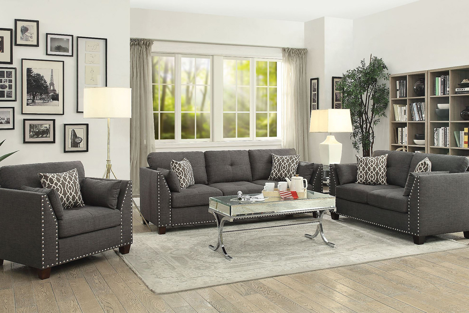 ACME - Laurissa Sofa with 4 Pillows in Light Charcoal