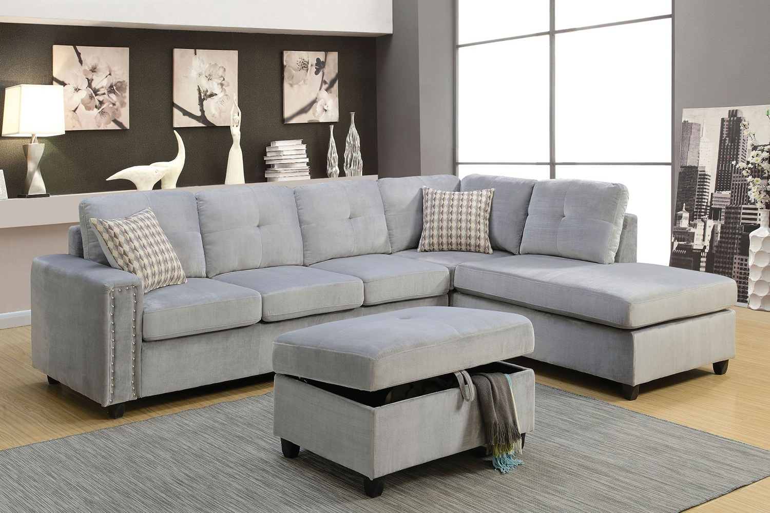 ACME™ Belville Velvet Storage Ottoman - Gray