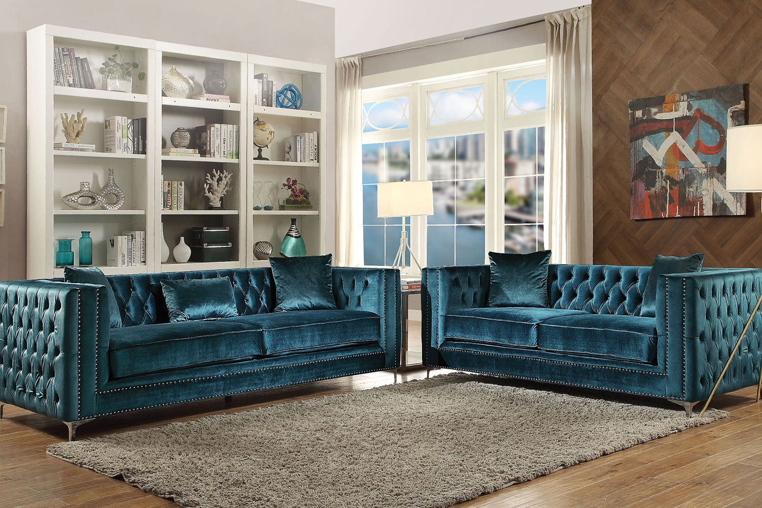 ACME - Gillian Loveseat with 2 Pillows in Dark Teal