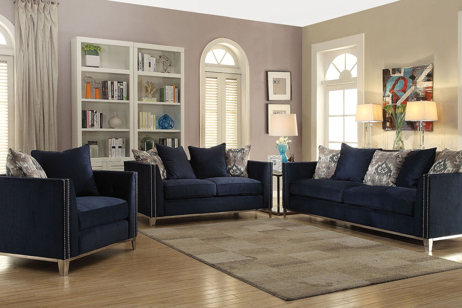 ACME - Phaedra Sofa with 5 Pillows in Blue