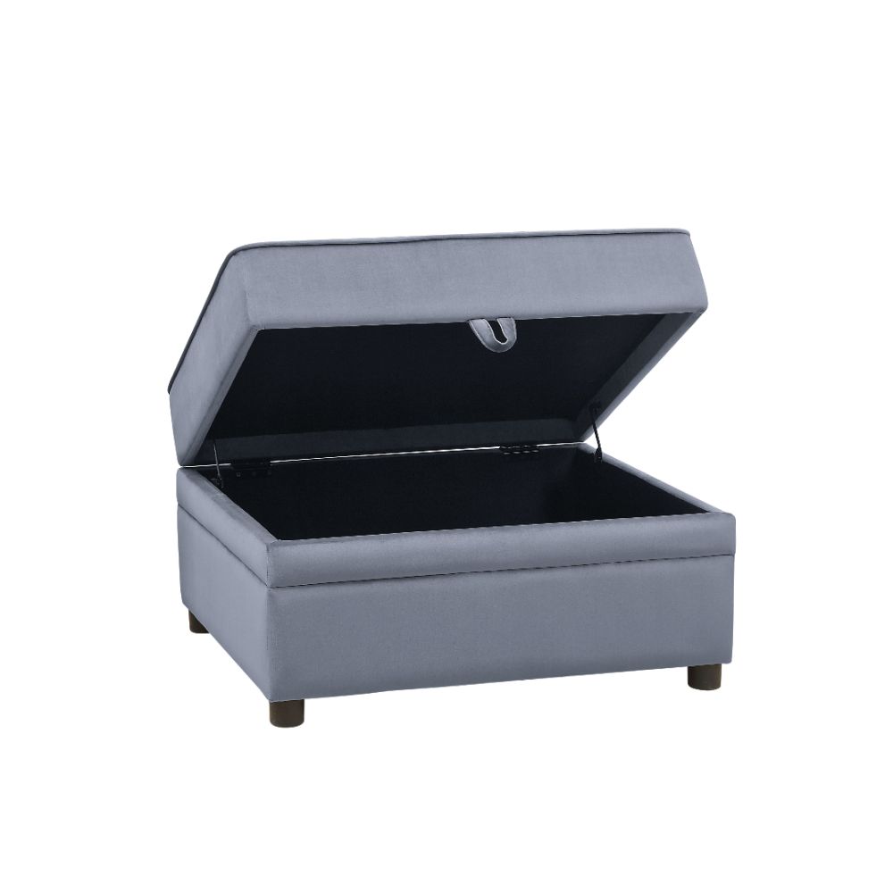 ACME - Bois II Ottoman with Storage in Gray Velvet