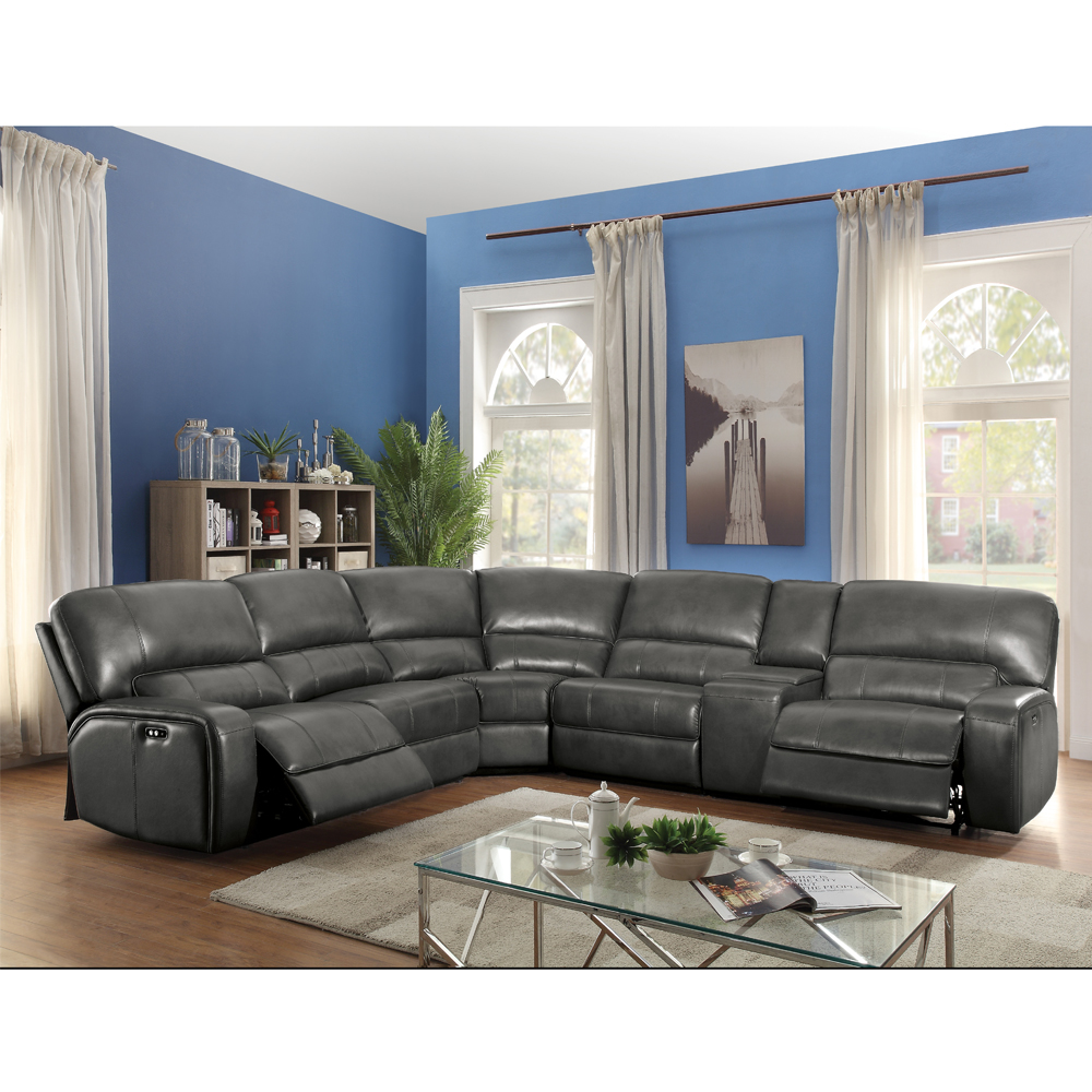 ACME Saul Power Motion Sectional Sofa - Gray-Aire, 127"L