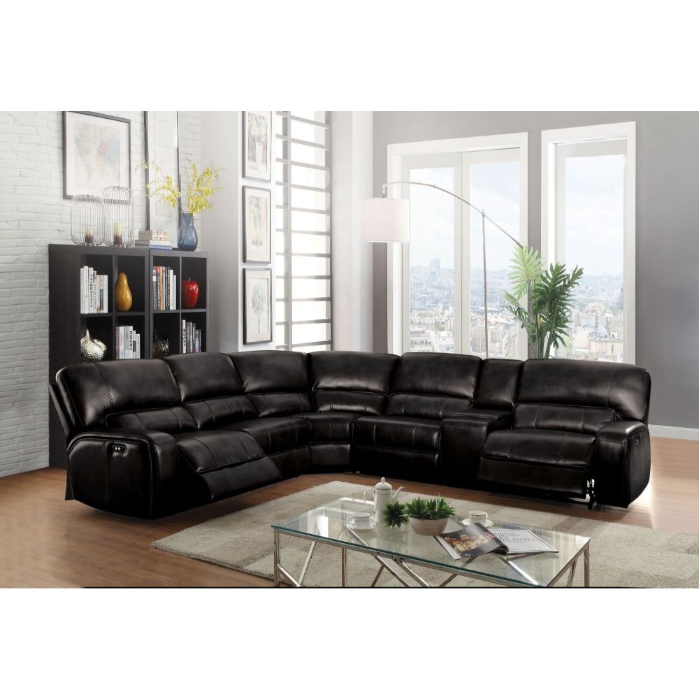 ACME Saul Power Motion Sectional Sofa - Black-Aire, 127"L