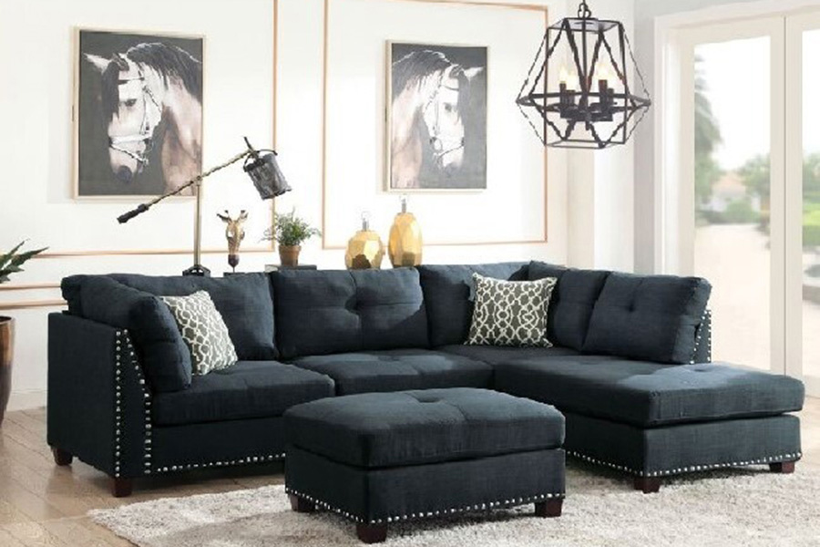 ACME - Laurissa Sectional Sofa and Ottoman with 2 Pillows