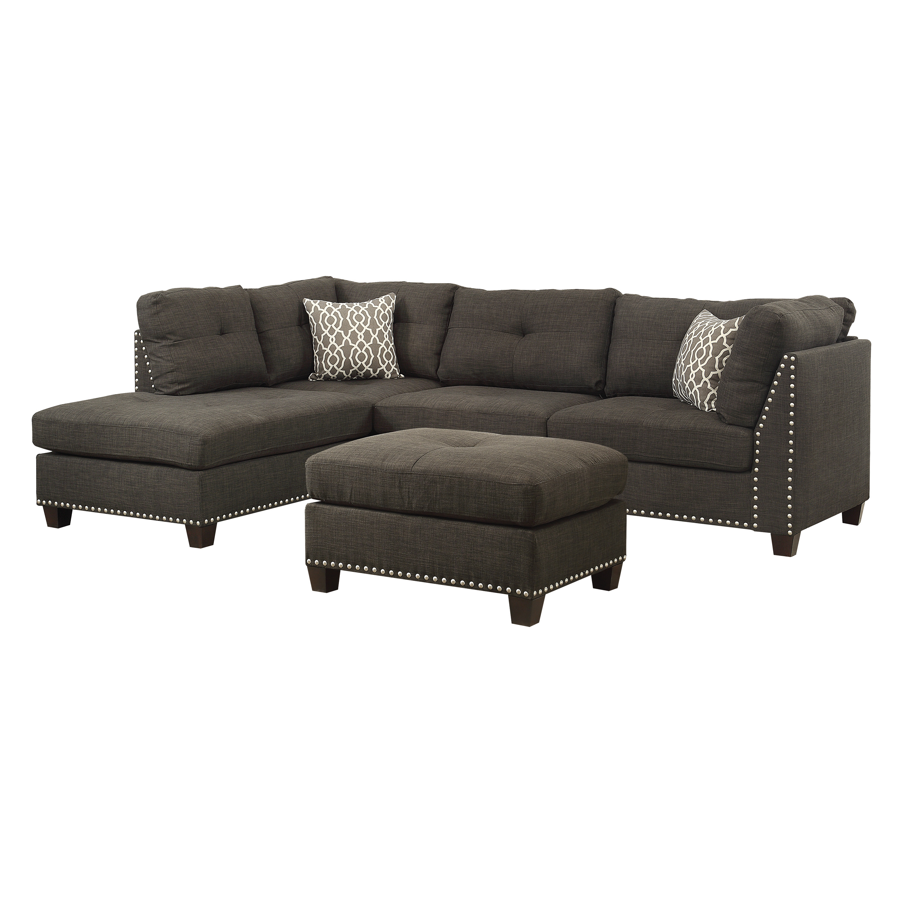 ACME - Laurissa Sectional Sofa and Ottoman with 2 Pillows