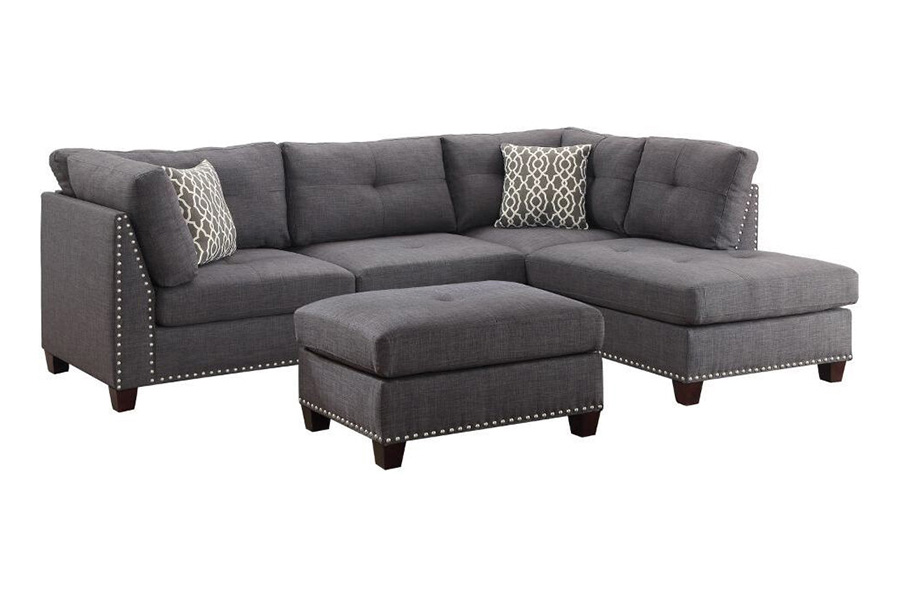 ACME - Laurissa Sectional Sofa and Ottoman with 2 Pillows