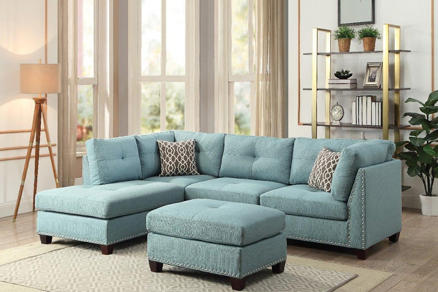 ACME - Laurissa Sectional Sofa and Ottoman with 2 Pillows