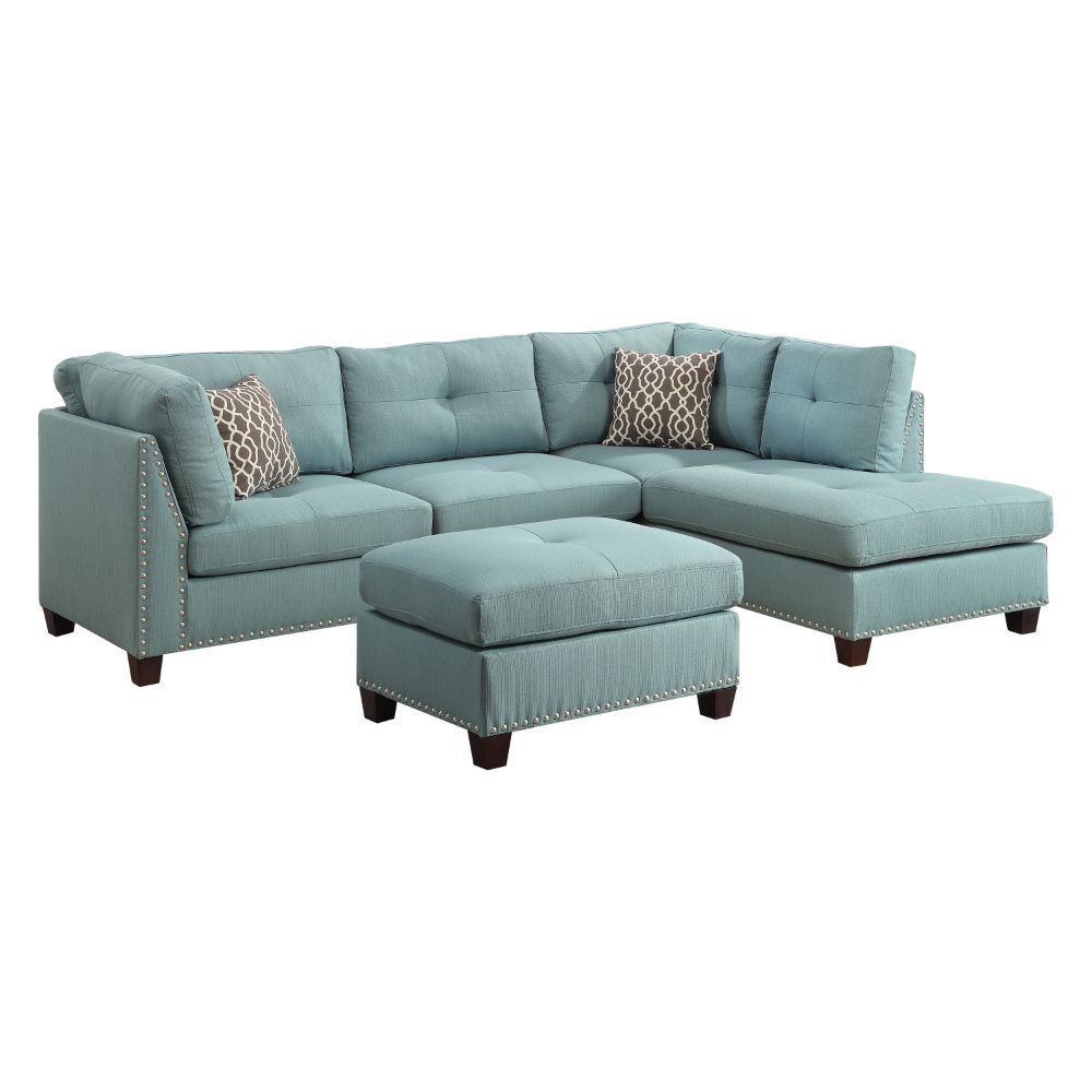 ACME - Laurissa Sectional Sofa and Ottoman with 2 Pillows