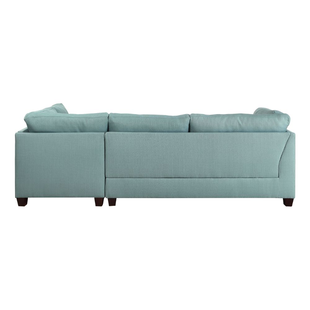 ACME Laurissa Sectional Sofa & Ottoman with 2 Pillows - Light Teal Linen