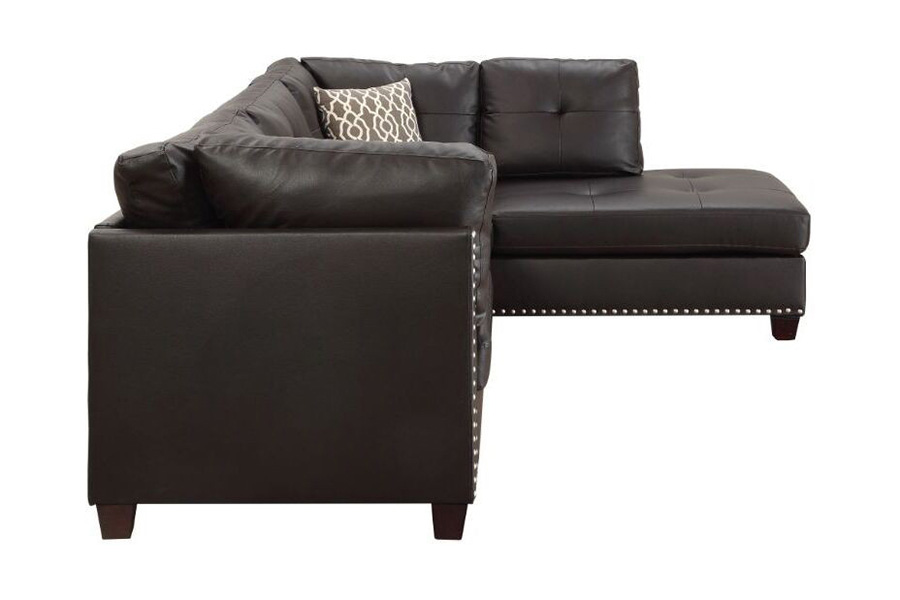 ACME Laurissa Sectional Sofa and Ottoman with 2 Pillows - Ebony Pu