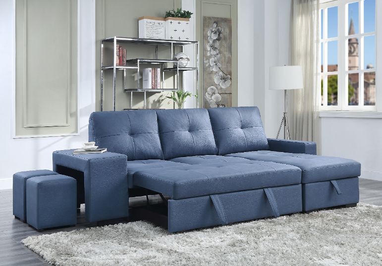 ACME - Strophios Sectional Sofa in Blue