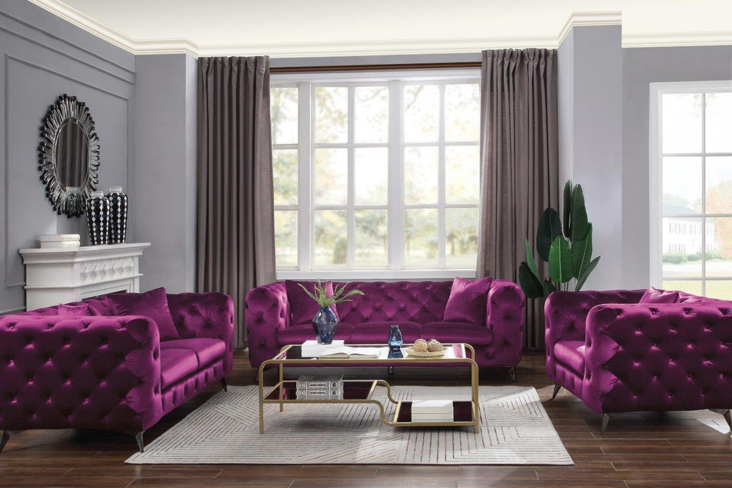 ACME - Atronia Polyurethanerple Fabric Sofa