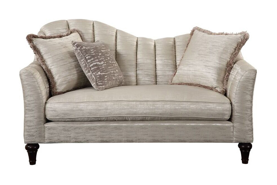 ACME - Athalia Loveseat with 3 Pillows in Shimmering Pearl