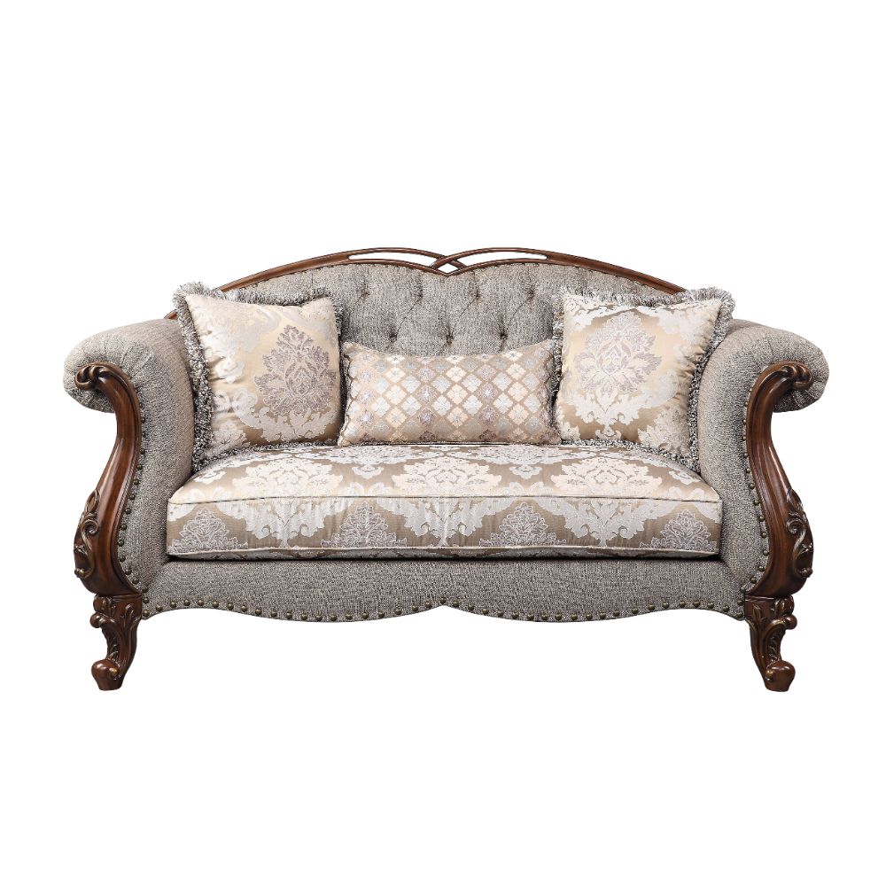 ACME - Miyeon Loveseat with 3 Pillows in Cherry