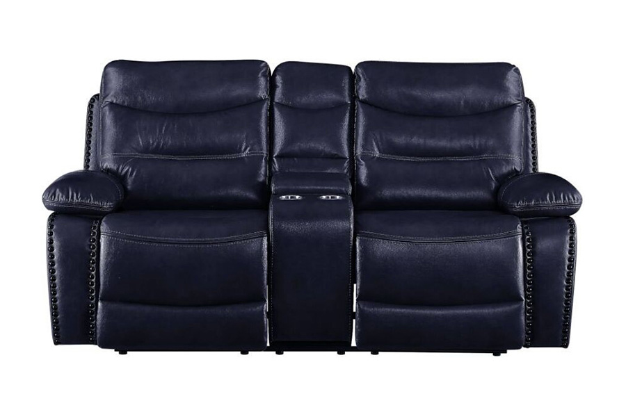 ACME Aashi Motion Loveseat with Console - Navy, Leather