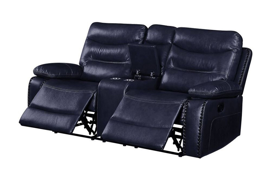 ACME Aashi Motion Loveseat with Console - Navy, Leather