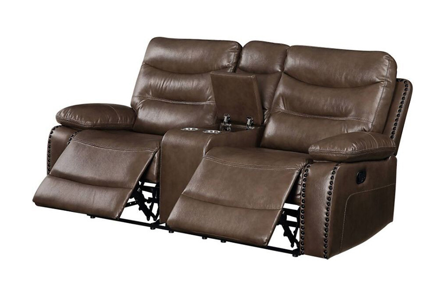 ACME Aashi Motion Loveseat with Console - Brown, Leather