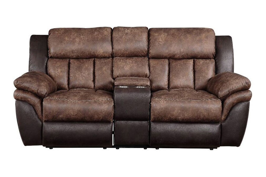 ACME - Jaylen Motion Loveseat with Console in Toffee/Espresso Polished Microfiber