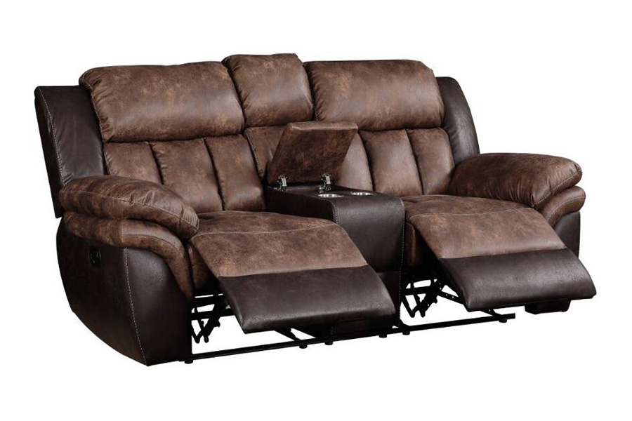 ACME - Jaylen Motion Loveseat with Console in Toffee/Espresso Polished Microfiber