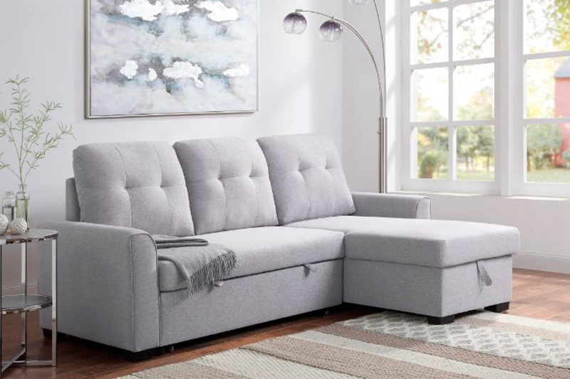 ACME - Amboise Reversible Sectional Sofa with Sleeper/Storage in Light Gray