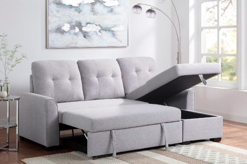 ACME - Amboise Reversible Sectional Sofa with Sleeper/Storage in Light Gray