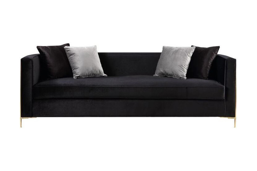 ACME - Fergal Sofa with 4 Pillows in Black/Gold