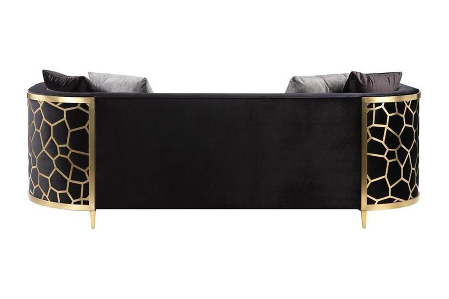 ACME - Fergal Sofa with 4 Pillows in Black/Gold