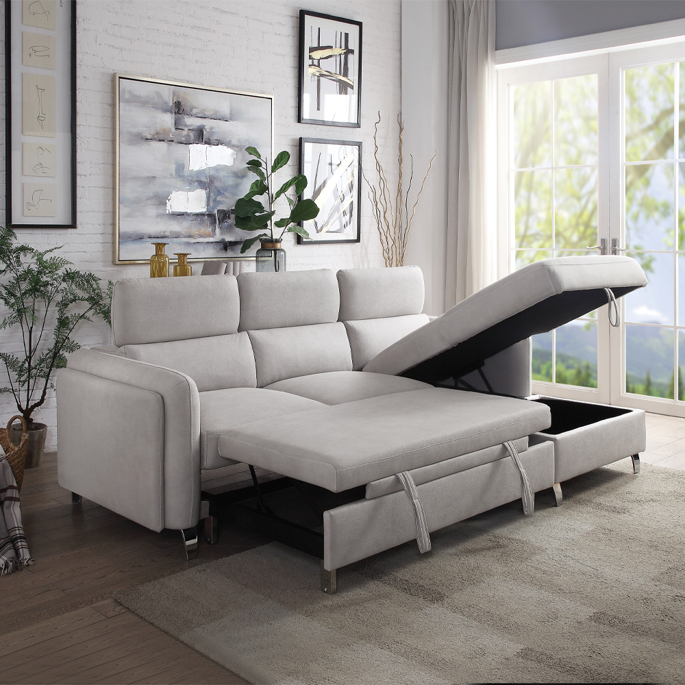 ACME - Reyes Sectional Sofa in Beige Nubuck (56040B)