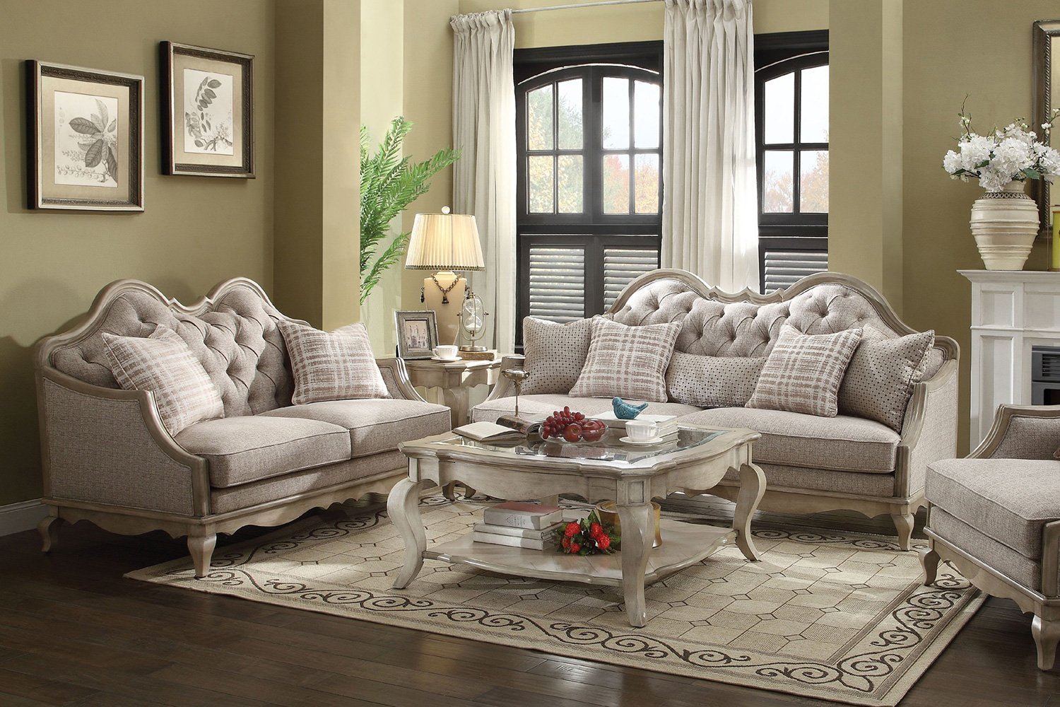 ACME - Chelmsford Sofa with 5 Pillows in Beige/Antique Taupe