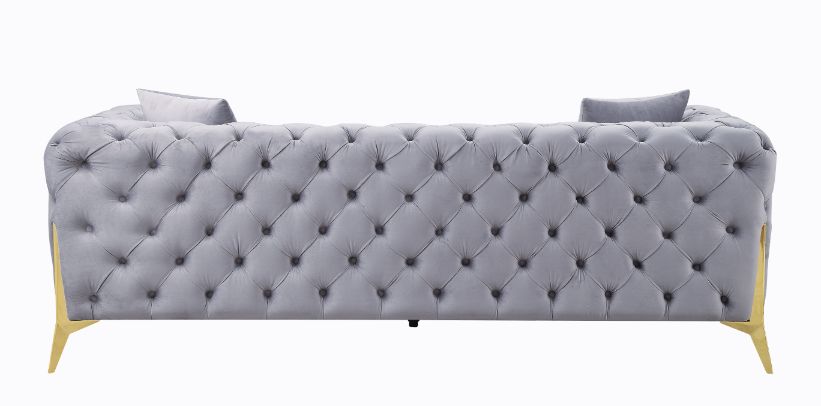 ACME - Jelanea Sofa with 2 Pillows (Same As Lv01406) in Gray Velvet/Gold