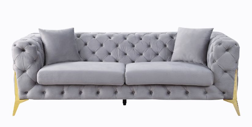 ACME - Jelanea Sofa with 2 Pillows (Same As Lv01406) in Gray Velvet/Gold