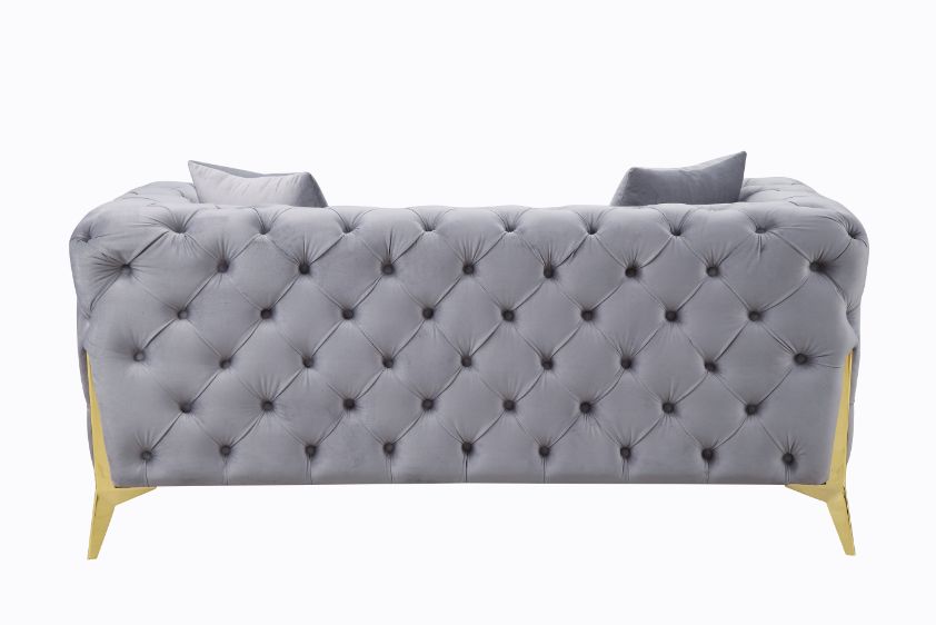 ACME - Jelanea Loveseat with 2 Pillows (Same As Lv01407) in Gray Velvet/Gold