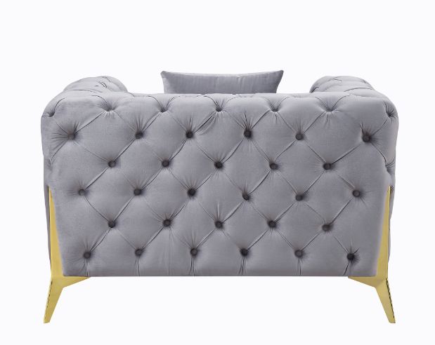 ACME™ Jelanea Chair with Pillow (Same As Lv01408) - Gray Velvet/Gold