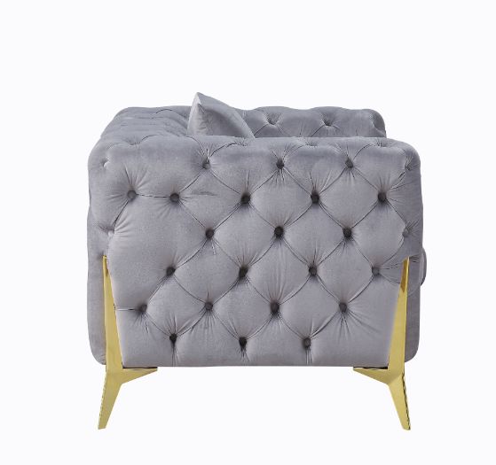 ACME™ Jelanea Chair with Pillow (Same As Lv01408) - Gray Velvet/Gold