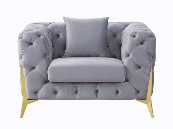 ACME™ Jelanea Chair with Pillow (Same As Lv01408) - Gray Velvet/Gold