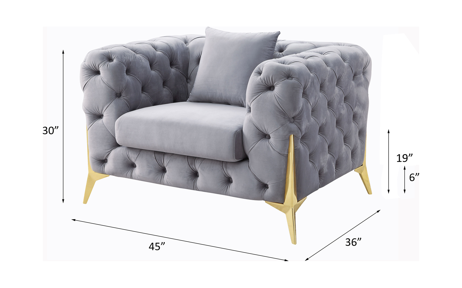 ACME™ Jelanea Chair with Pillow (Same As Lv01408) - Gray Velvet/Gold