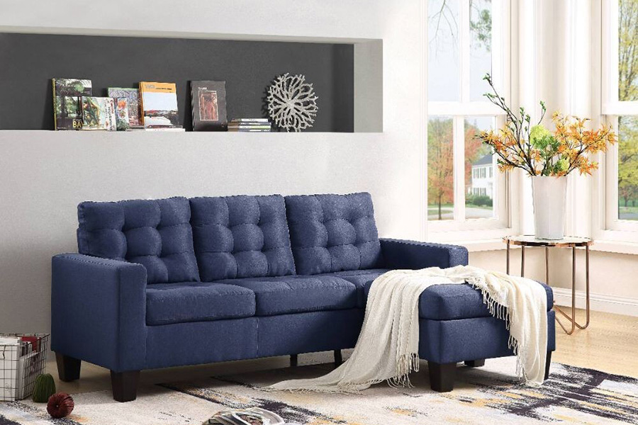 ACME Earsom Sofa and Ottoman - Blue Linen