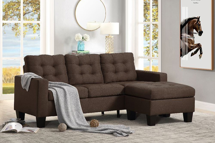 ACME Earsom Sofa and Ottoman - Brown Linen