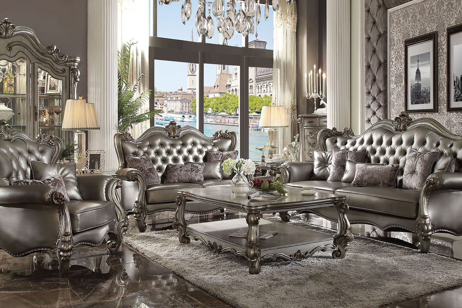 ACME™ Versailles Chair - Brown and Antique Platinum Silver