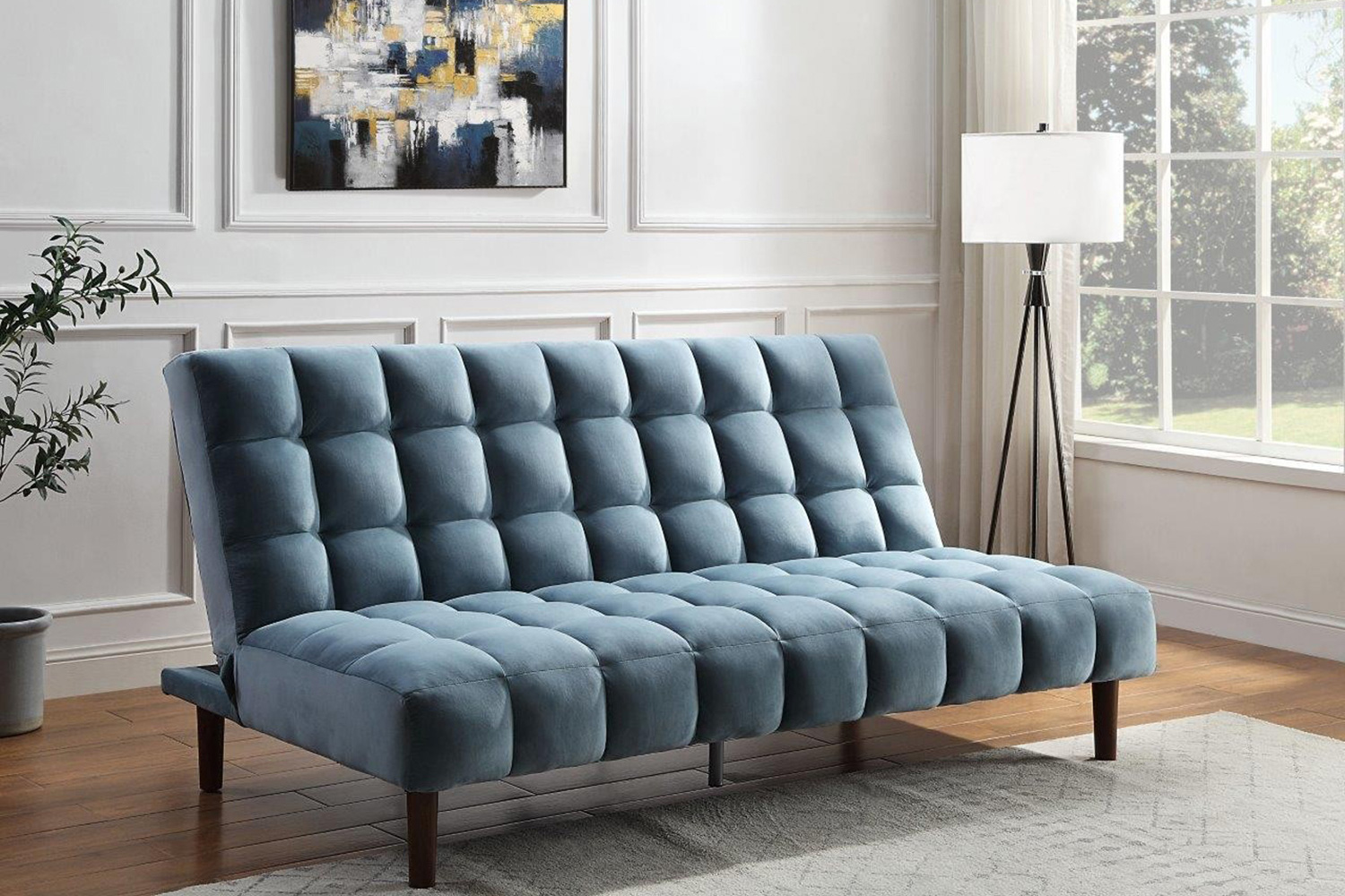 ACME Yolandi Adjustable Sofa - Teal Velvet and Dark Walnut Finish