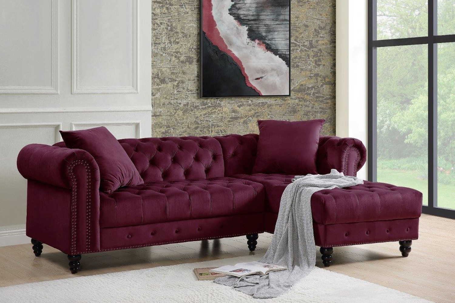 ACME Adnelis Sectional Sofa with 2 Pillows - Red Velvet