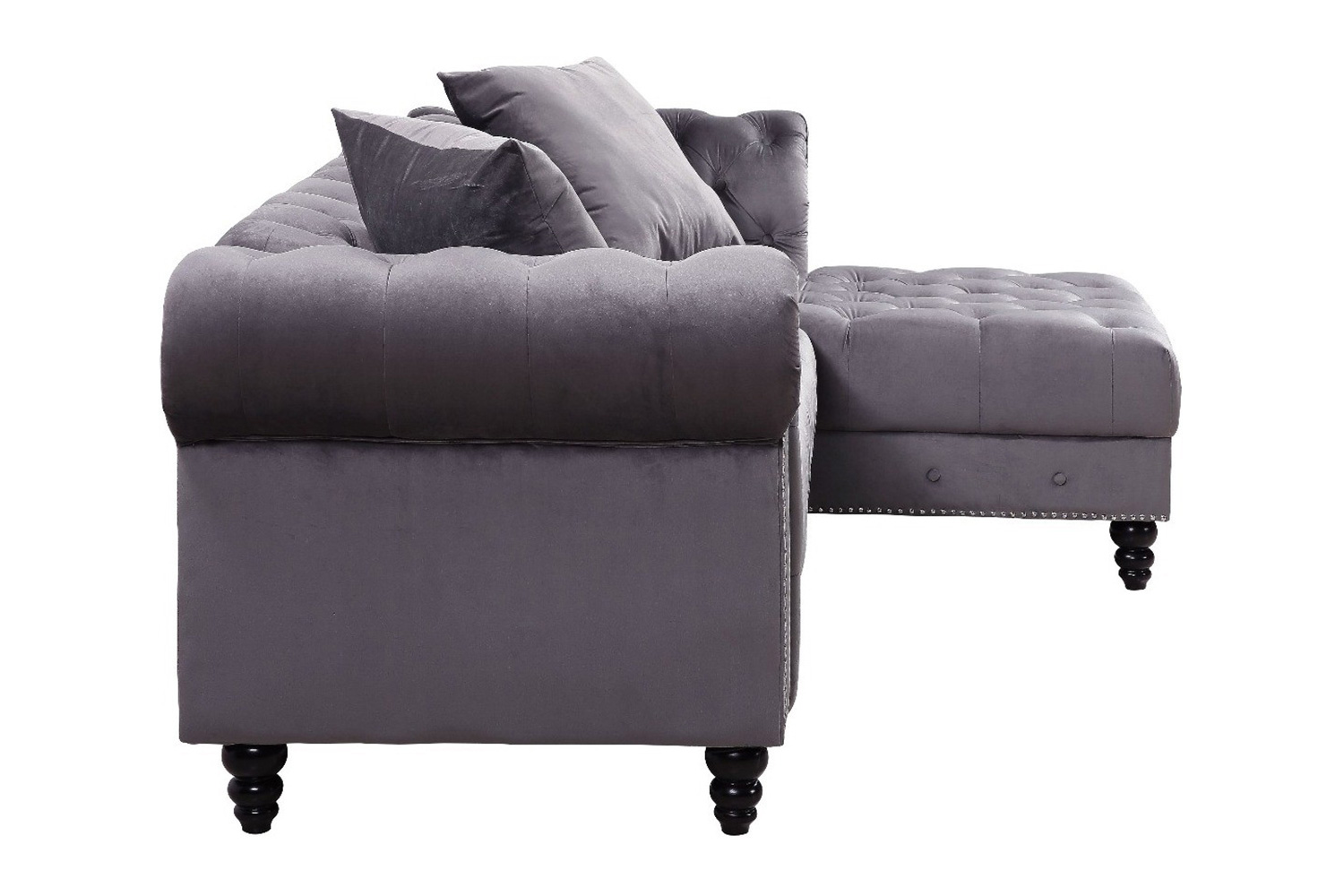 ACME Adnelis Sectional Sofa with 2 Pillows - Gray Velvet