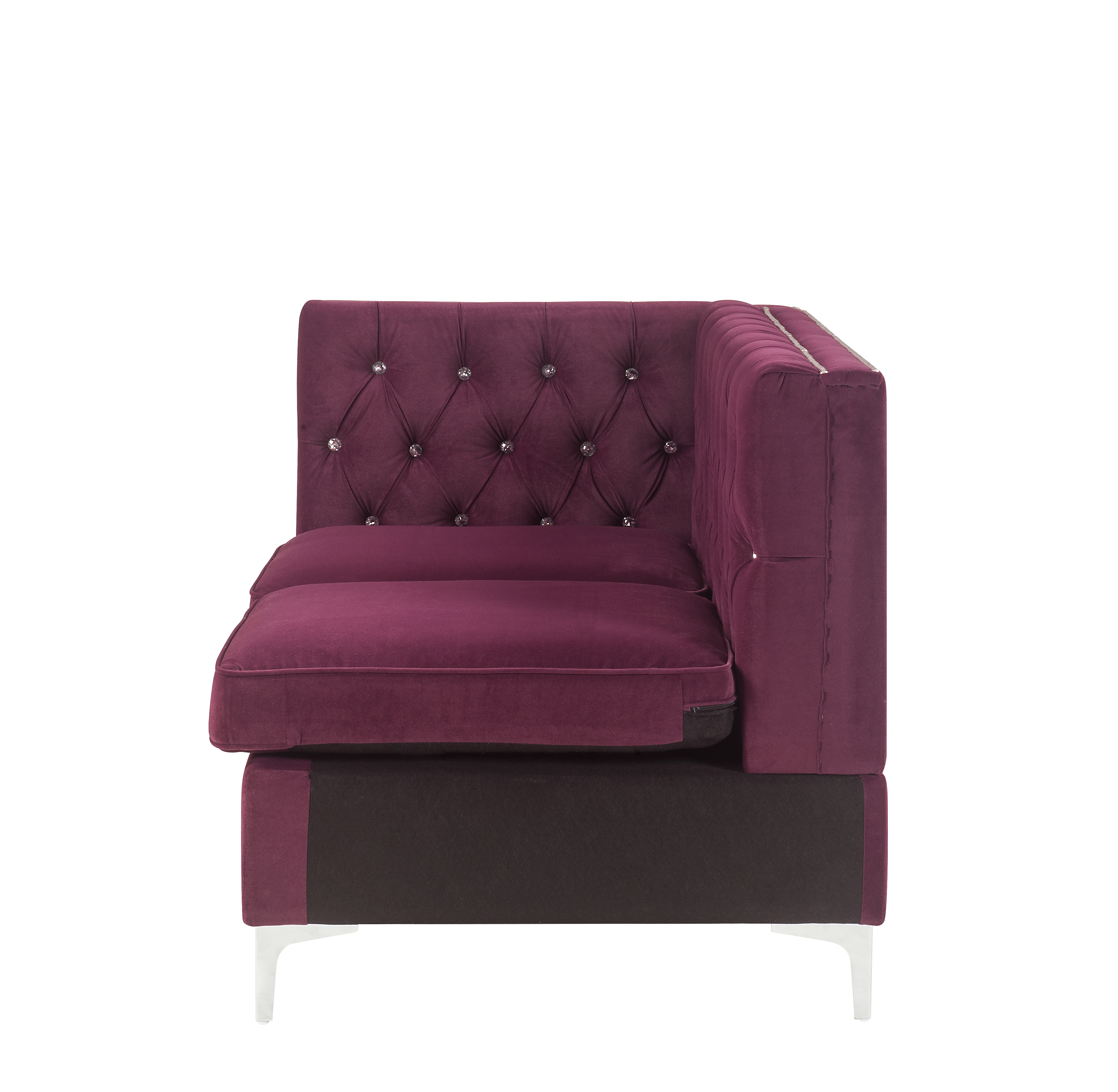 ACME Jaszira Modular Armless Loveseat with 2 Pillows - Burgundy Velvet